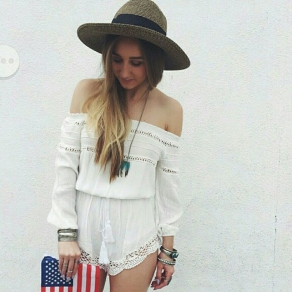 LF rumor boutique white off the shoulder romper
